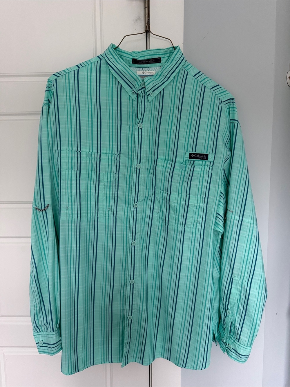 Columbia Teal and Navy Striped Button-Down Shirt - Sz XXL